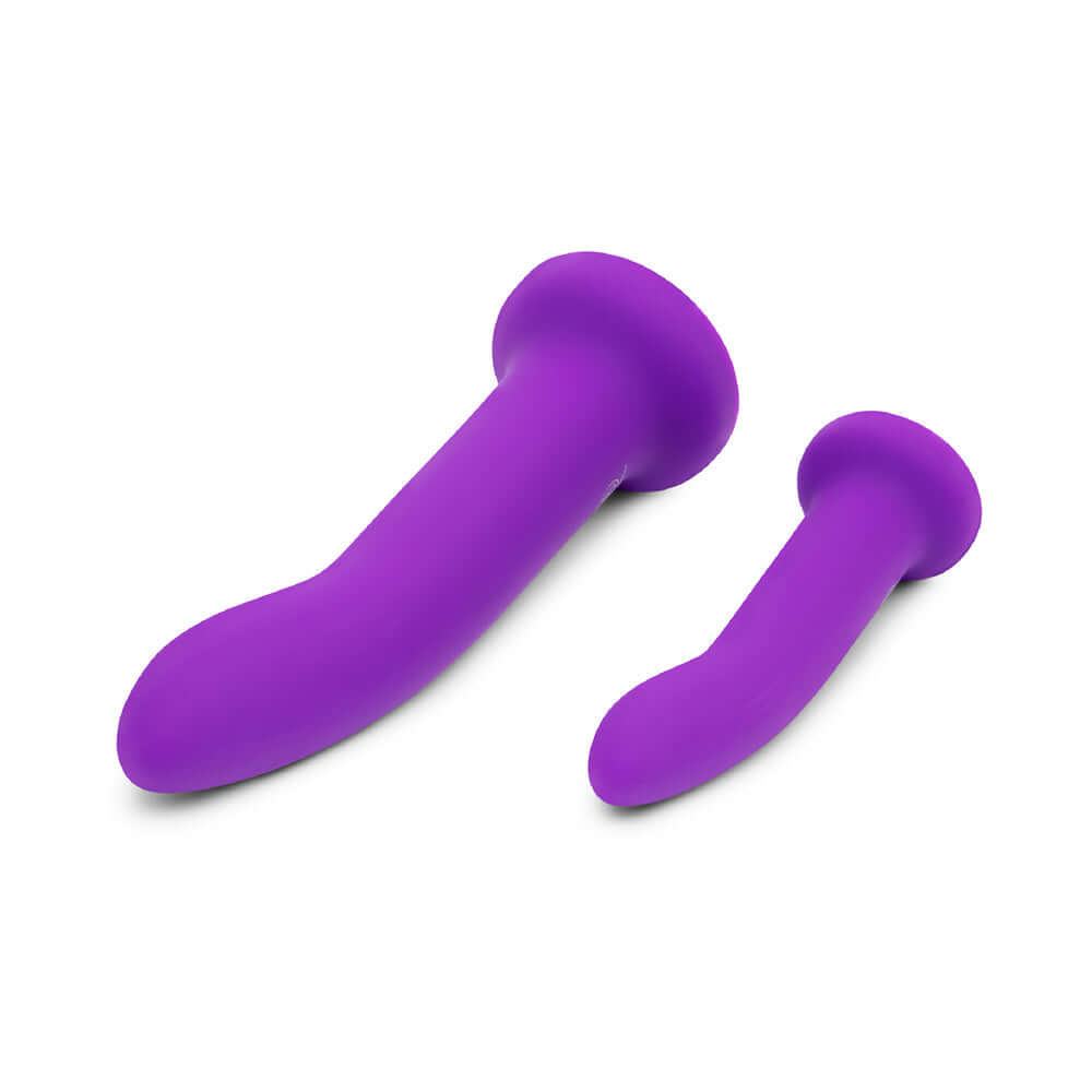 Together Duo Silicone 2-Piece 5.5 in. & 8 in. Dildo and Harness Set Purple