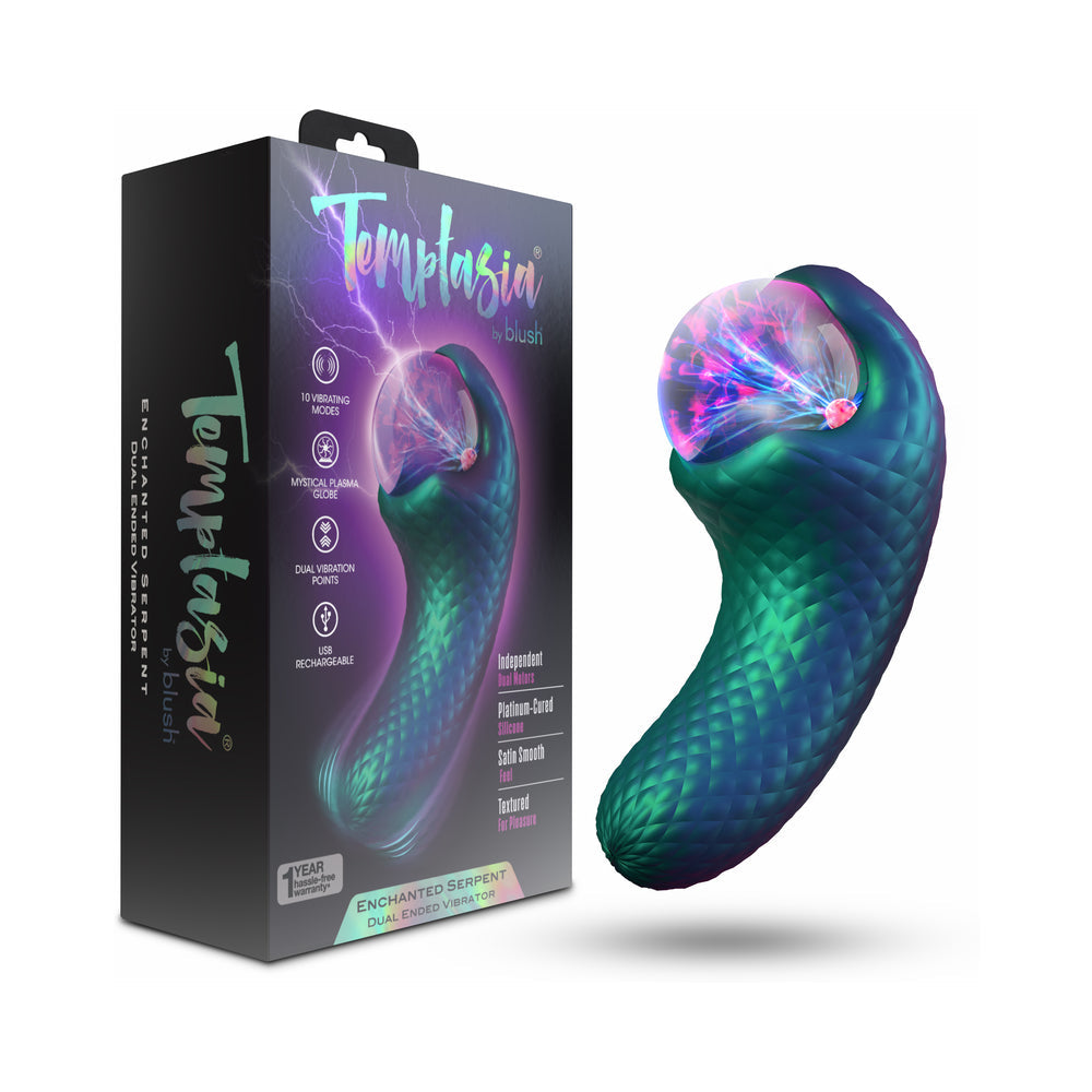 Temptasia Enchanted Serpent Dark Millenia Pulse Vibrator packaging and product showcasing its unique design and features.