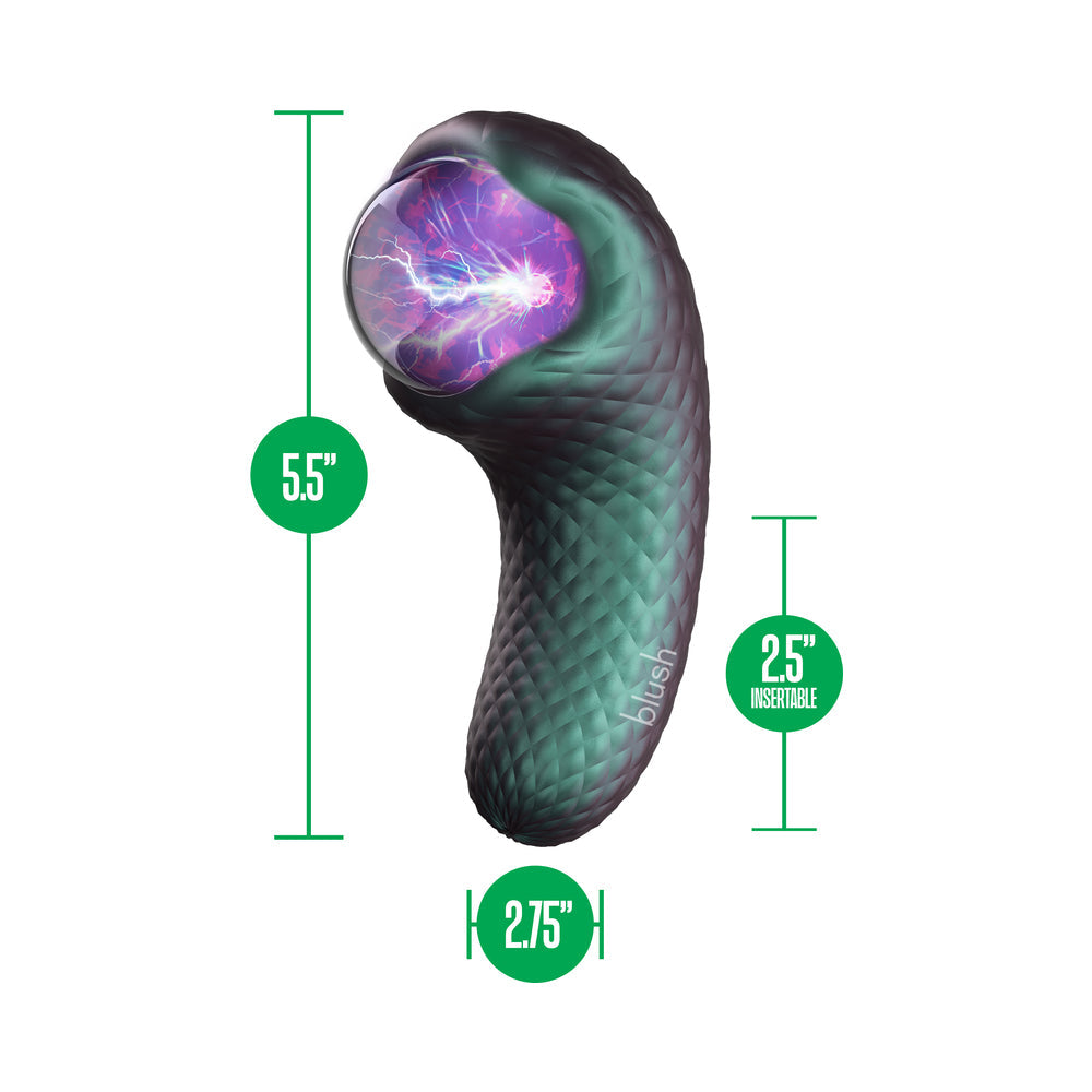 Temptasia Enchanted Serpent Dark Millenia Pulse Vibrator dimensions with 5.5 inches total length and 2.5 inches insertable.