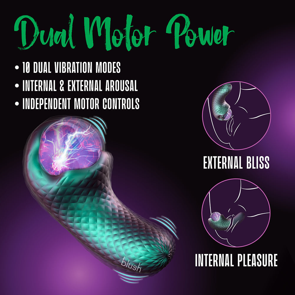 Temptasia Enchanted Serpent Dark Millenia Pulse Vibrator features dual motor power and 10 vibration modes for ultimate pleasure.