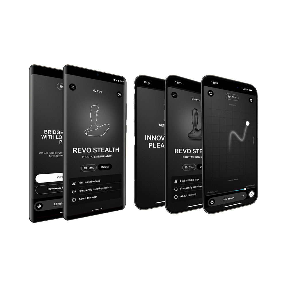 Nexus Revo Stealth App Enabled Rotating Prostate Massager app interface with control options.