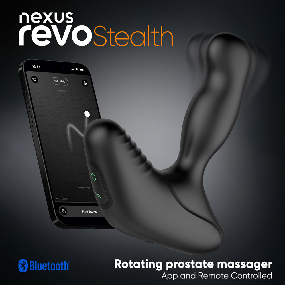 Nexus Revo Stealth App Enabled Rotating Prostate Massager with smartphone remote control.
