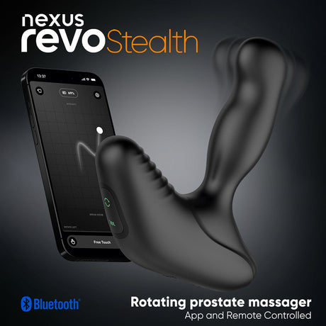 Nexus Revo Stealth App Enabled Rotating Prostate Massager with smartphone remote control.
