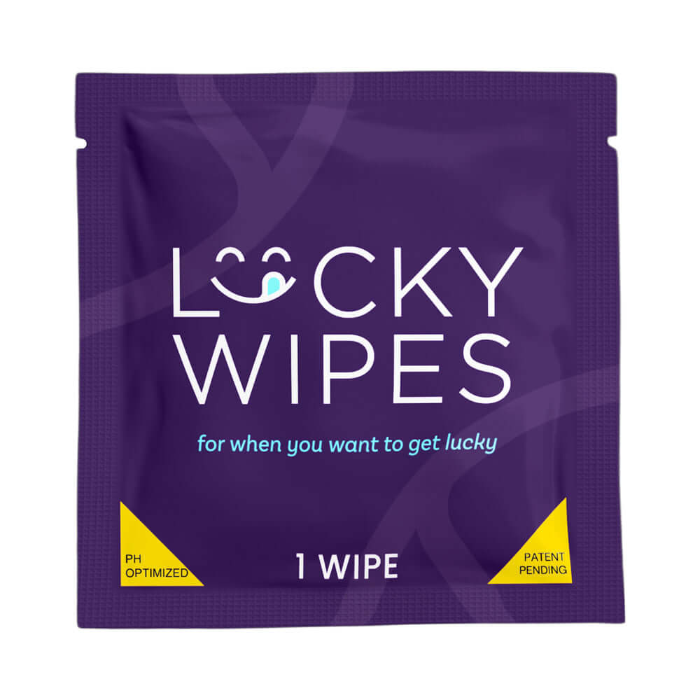 Sweetums Lucky Wipes Banana Flavor 10-Pack packaging for convenient personal hygiene wipes.