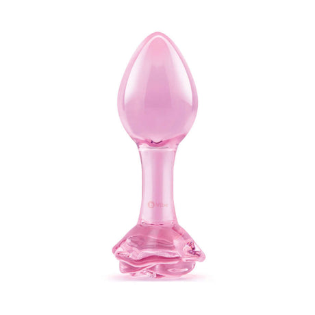 b-Vibe Glass Pink Roses Training Plug Set with a sleek glass design in dusty pink and rose-detailed base.