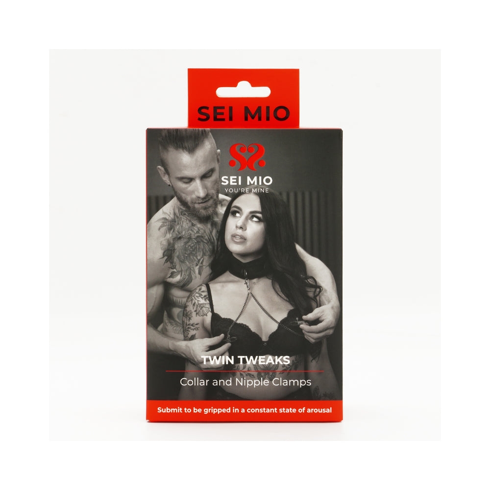 SEI MIO Twin Tweaks Velvet Collar with Nipple Clamps