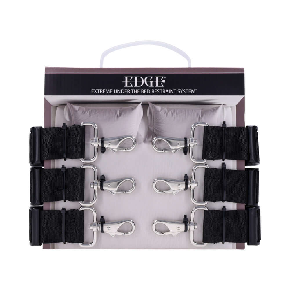 Sportsheets Edge Extreme Under the Bed Restraint System featuring adjustable cuffs and secure attachment points.