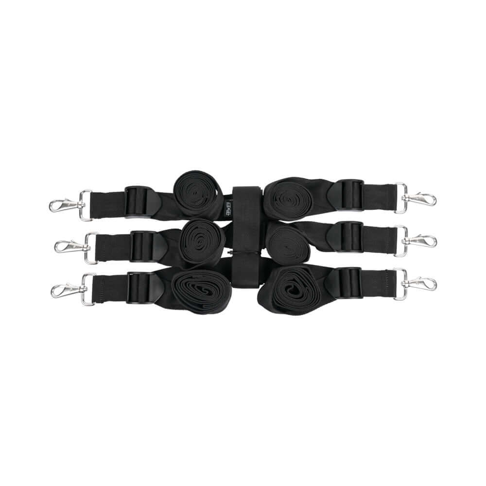 Sportsheets Edge Extreme Under the Bed Restraint System featuring adjustable straps and clips for secure bondage.