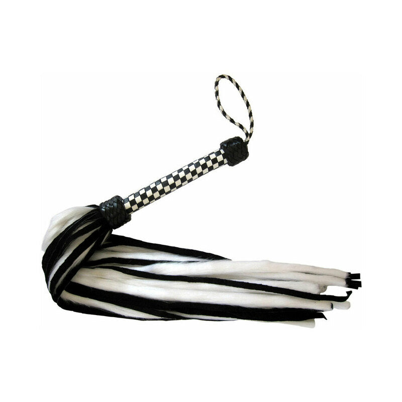 Suede & Fluff Flogger with Checker Handle White/Black