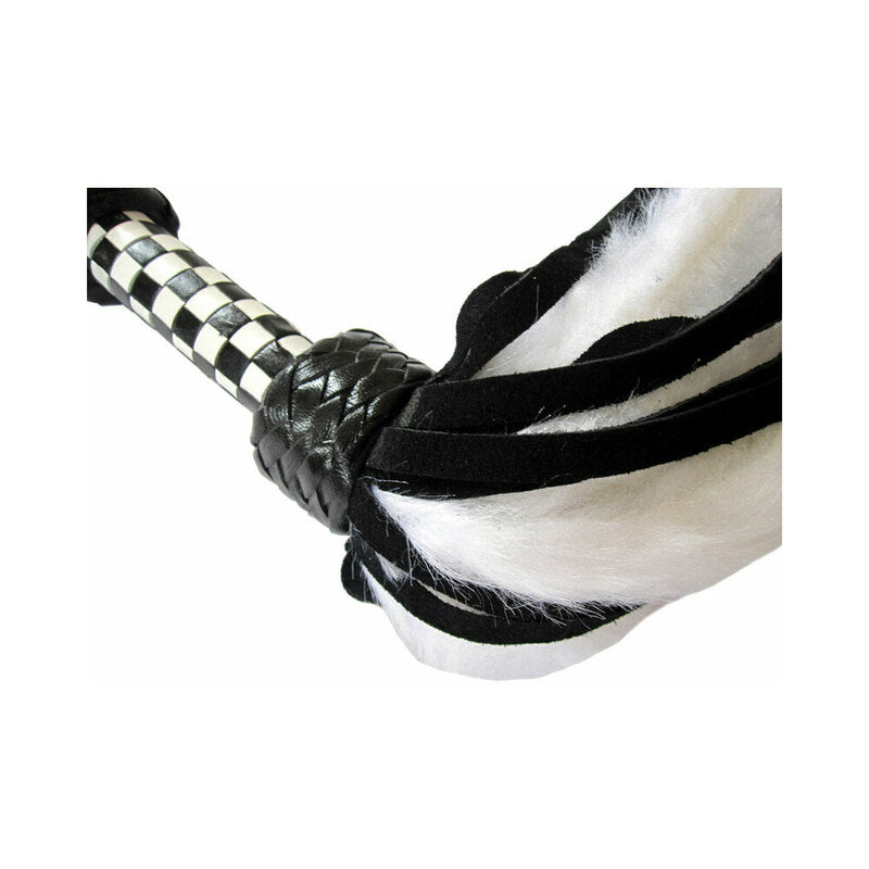 Suede & Fluff Flogger with Checker Handle White/Black