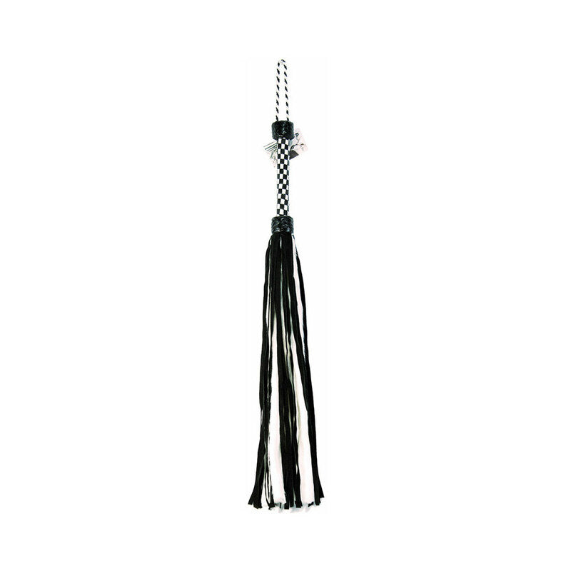 Suede & Fluff Flogger with Checker Handle White/Black