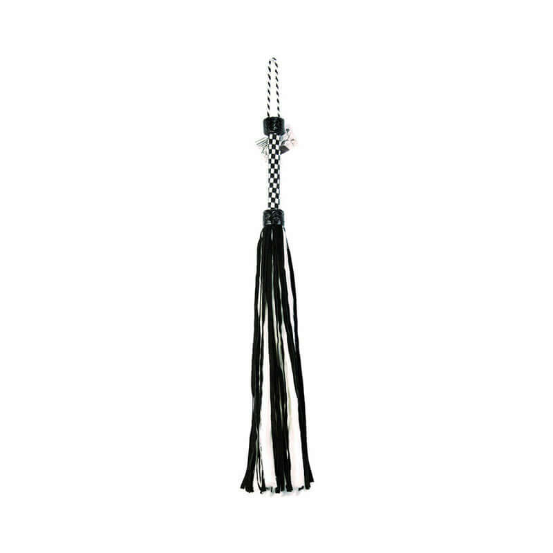 Suede & Fluff Flogger with Checker Handle White/Black