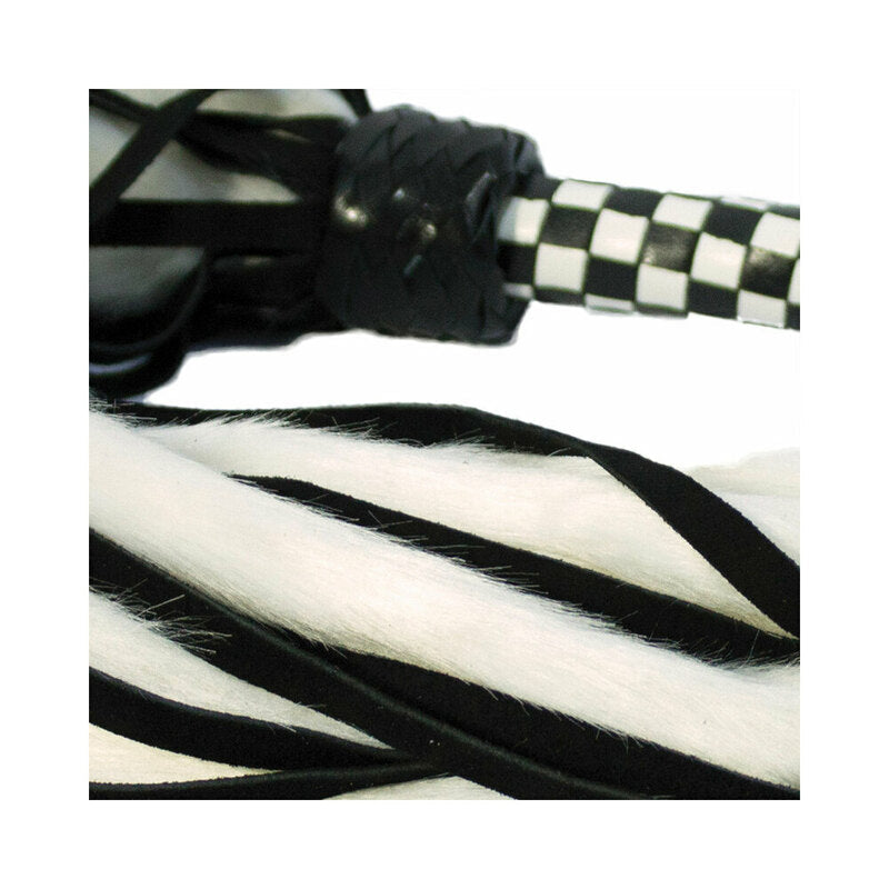 Suede & Fluff Flogger with Checker Handle White/Black