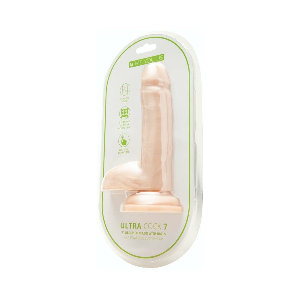 Me You Us Ultra Cock 7 inch Realistic Dual Density Dildo with Balls Vanilla