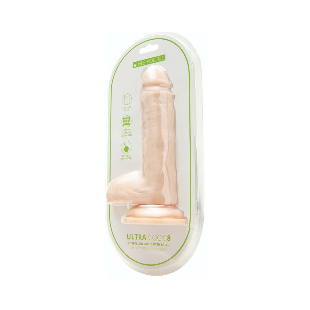 Me You Us Ultra Cock 8 inches Realistic Dual Density Dildo with Balls Vanilla