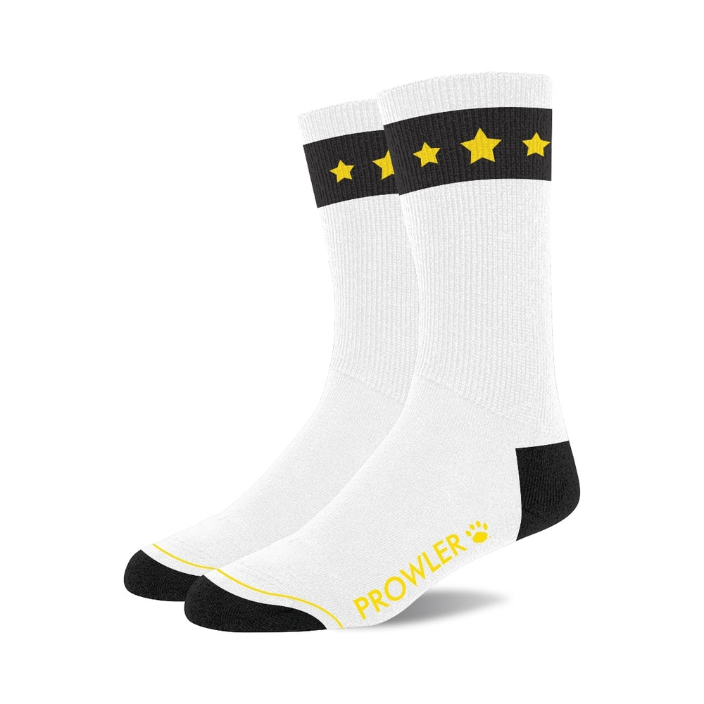 Prowler Gold Star Socks featuring a black top with yellow stars and a stylish design for comfort and self-expression.