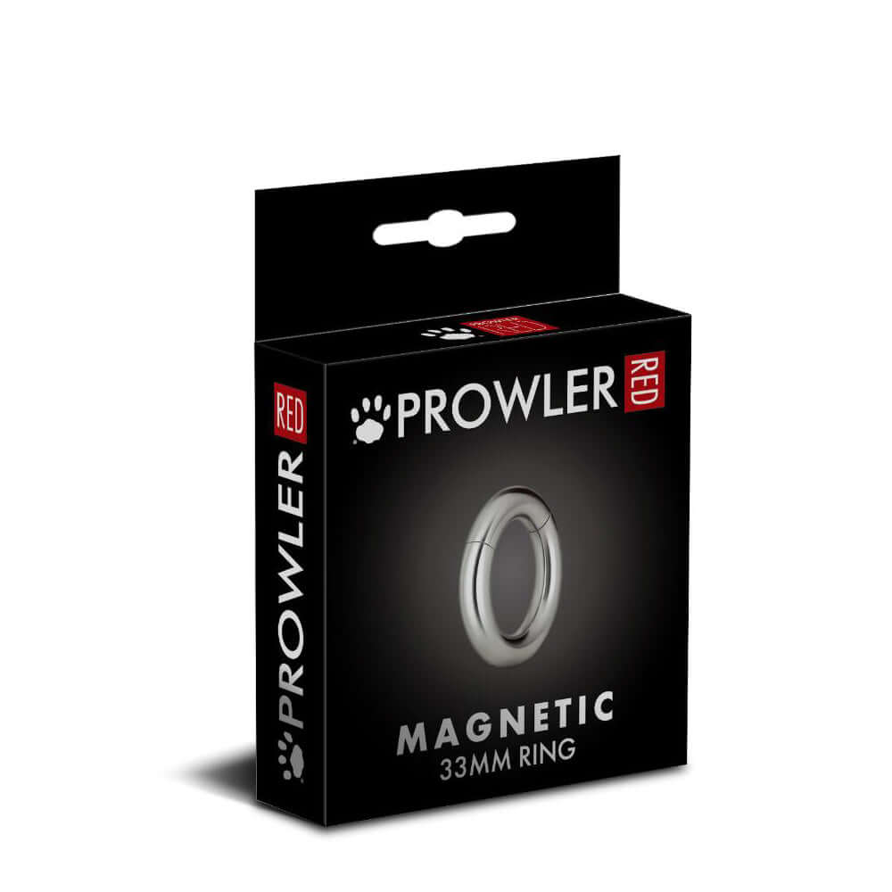 Prowler RED Magnetic 33 mm Cock Ring packaging showcasing sleek design and magnetic elements.