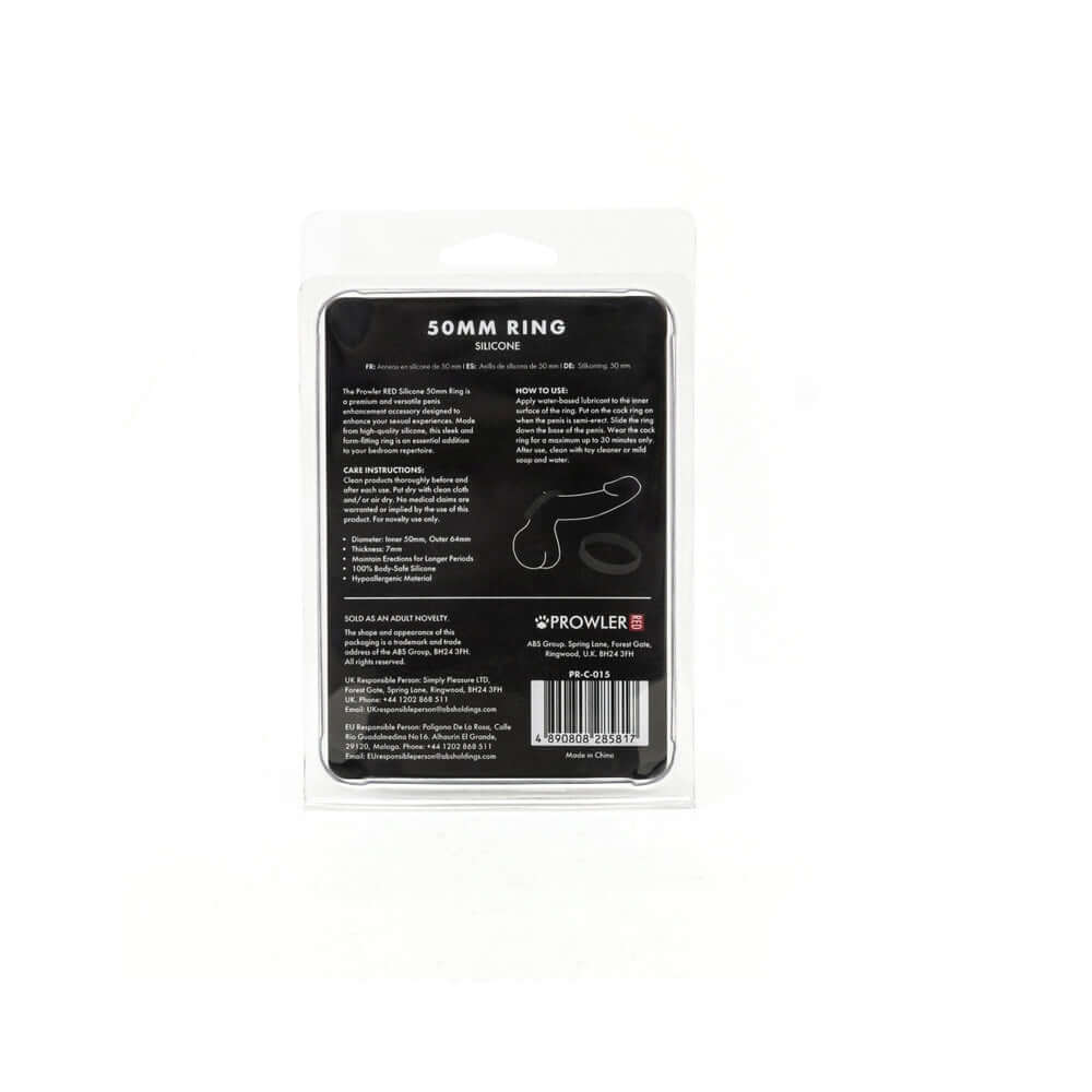 Prowler RED 50 mm Silicone Ring Black packaging back view with product details.