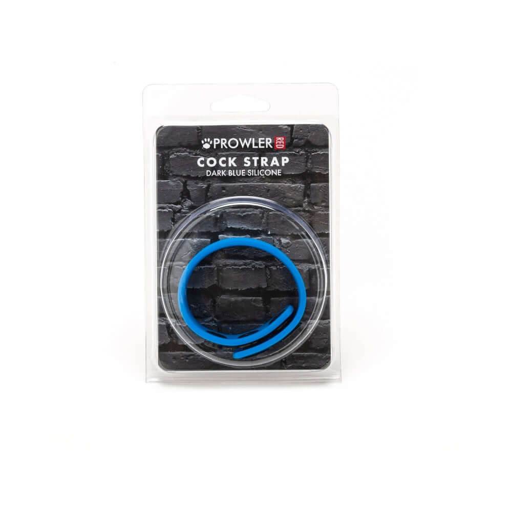 Prowler RED Silicone Cock Strap Dark Blue packaging displayed on a textured black background.