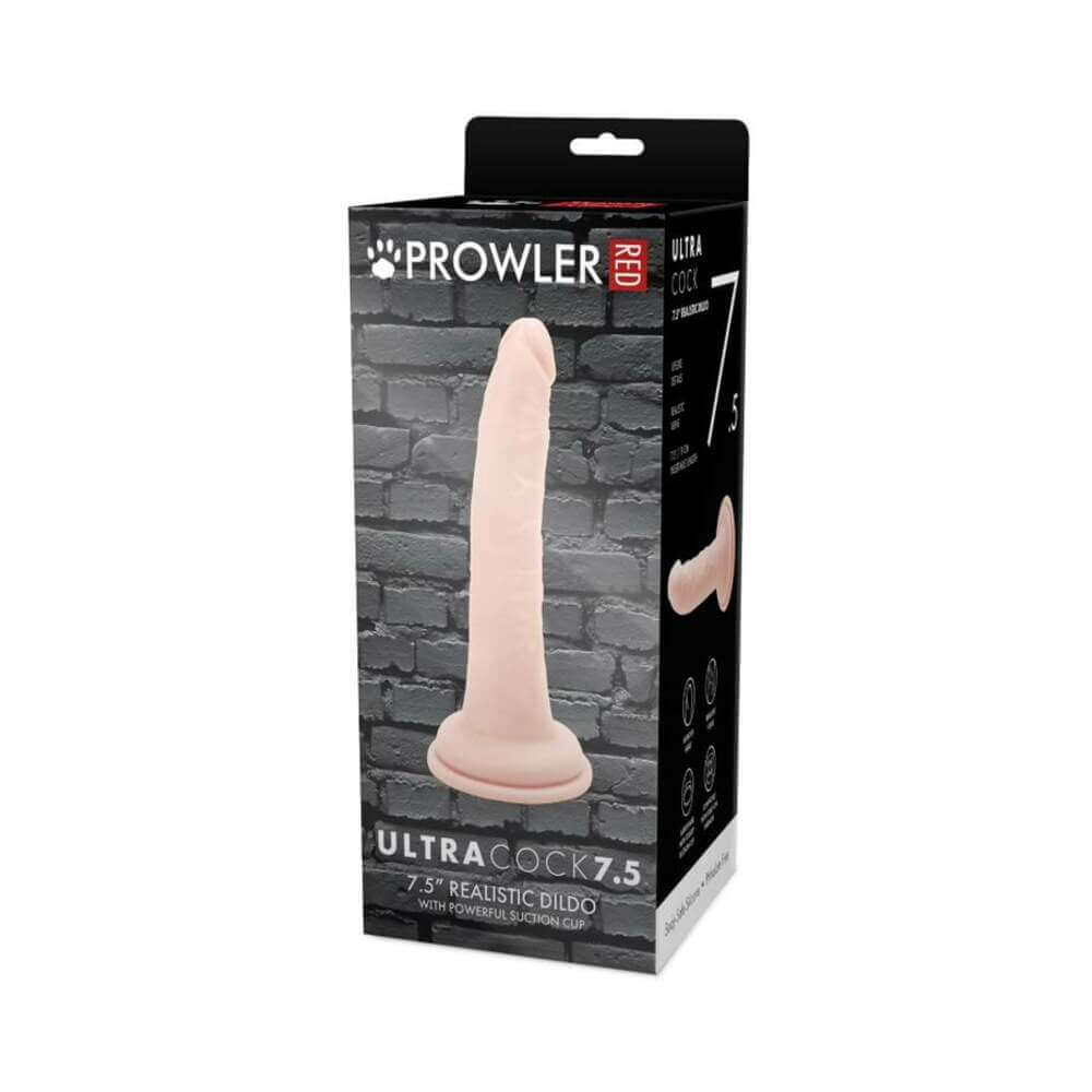 Prowler RED Ultra Cock 7.5 inch Realistic Dildo Vanilla packaging on display