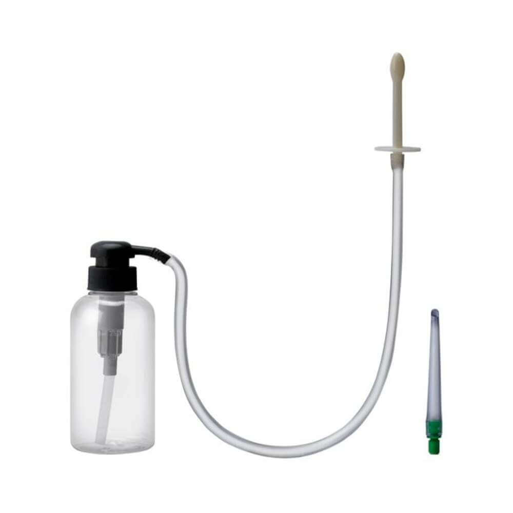 Prowler RED Bottle Douche Pump Enema with a clear bottle, hose, and applicators for personal cleansing.