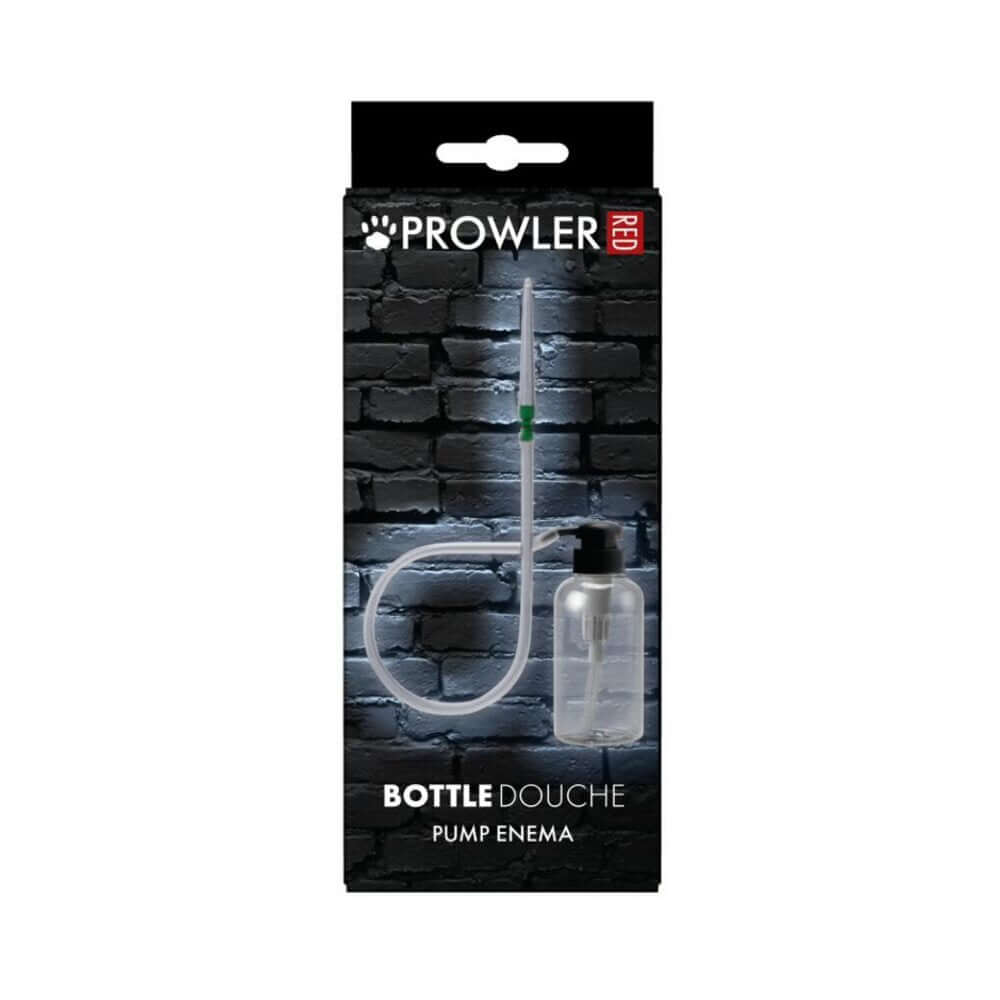 Prowler RED Bottle Douche Pump Enema packaging showing a clear bottle and flexible tube design.