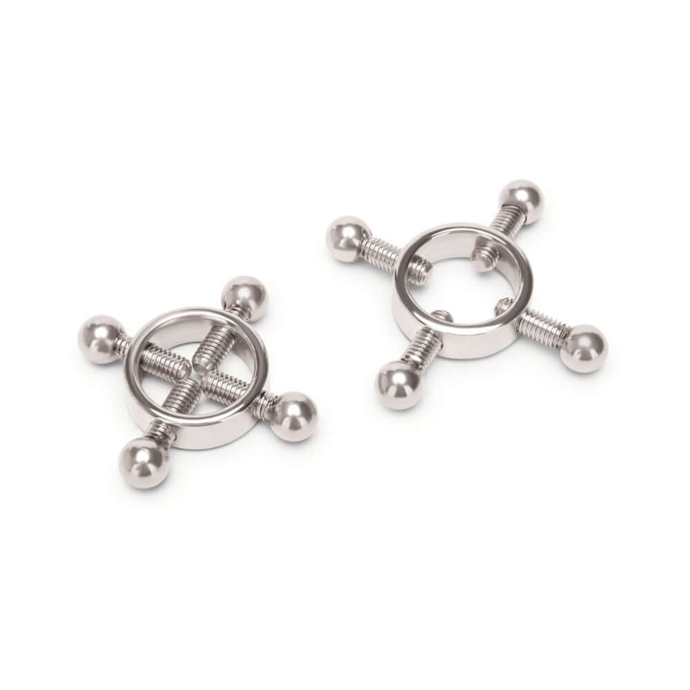 Prowler RED 4 Way Screw Nipple Clamp Set featuring two metal clamps with adjustable screws connected by a central ring.