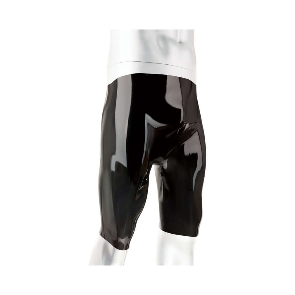 Prowler RED Latex Shorts Black XL on a mannequin showcasing glossy, form-fitting latex design in classic black color.