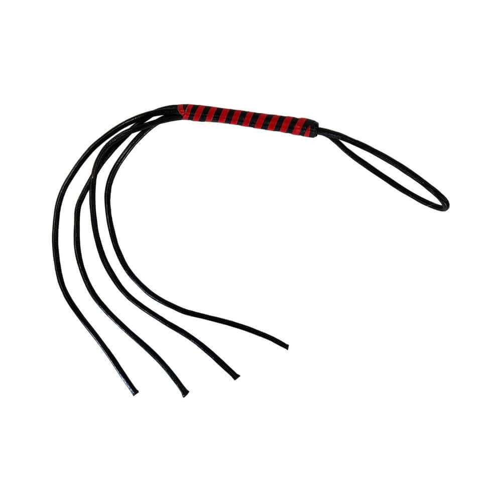 Prowler RED Heavy Duty Flogger Black with durable tails for impact play.