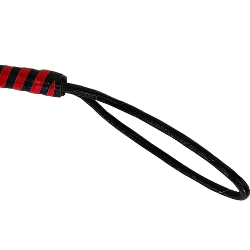Prowler RED Heavy Duty Flogger Black handle with red and black leather grip for impact play enthusiasts.