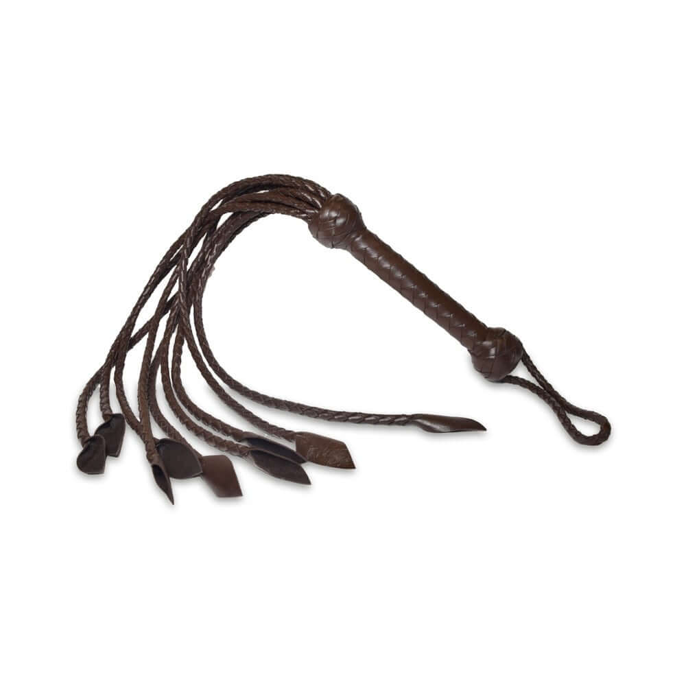 Prowler RED Leather Flogger Brown, a premium BDSM impact toy made of durable leather for controlled sensation play.