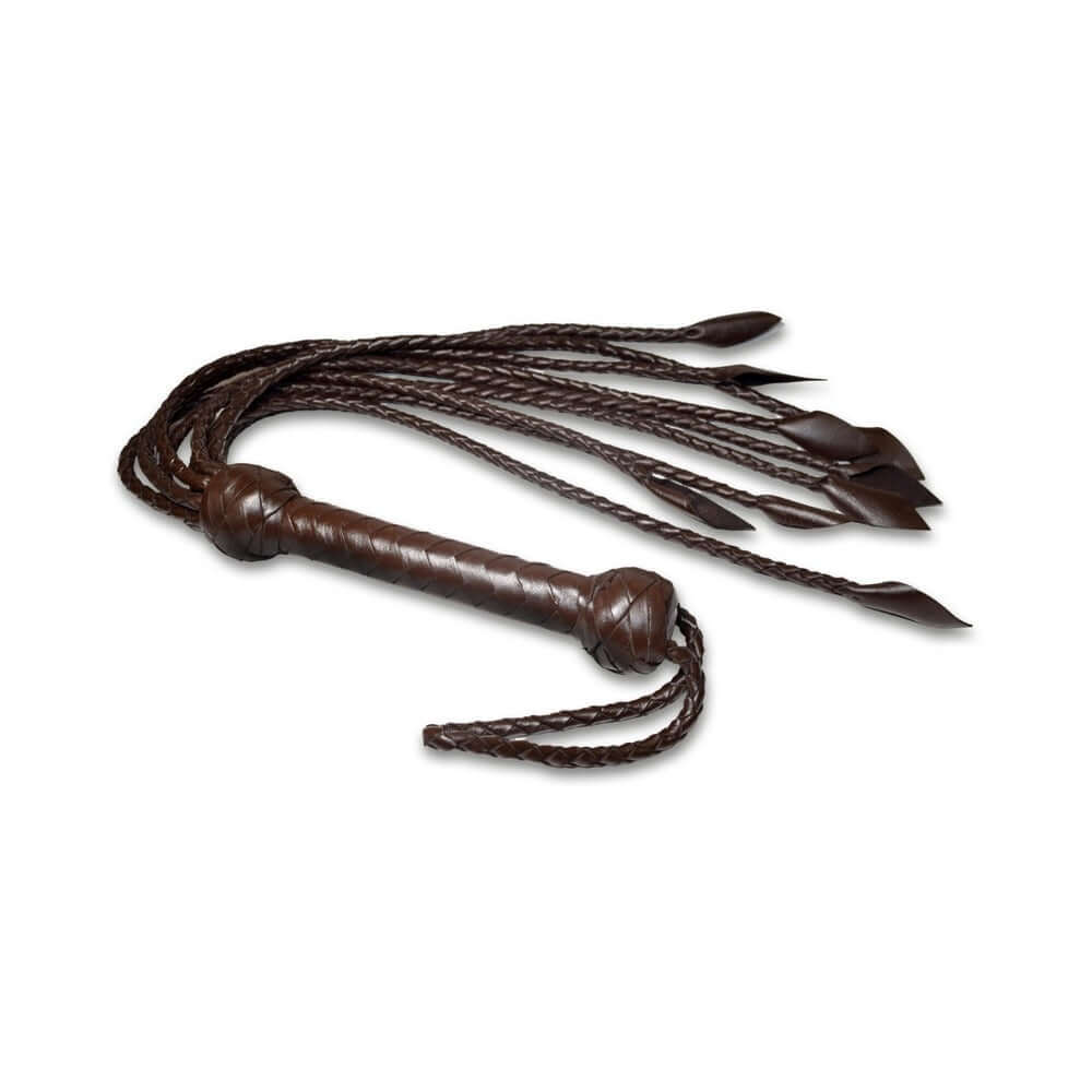 Prowler RED Leather Flogger Brown - premium BDSM impact toy made of durable leather for controlled sensation play.