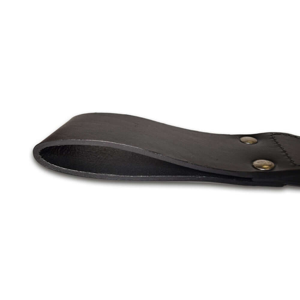 Prowler RED Leather Paddle Black S showing sleek black leather construction with brass buttons.