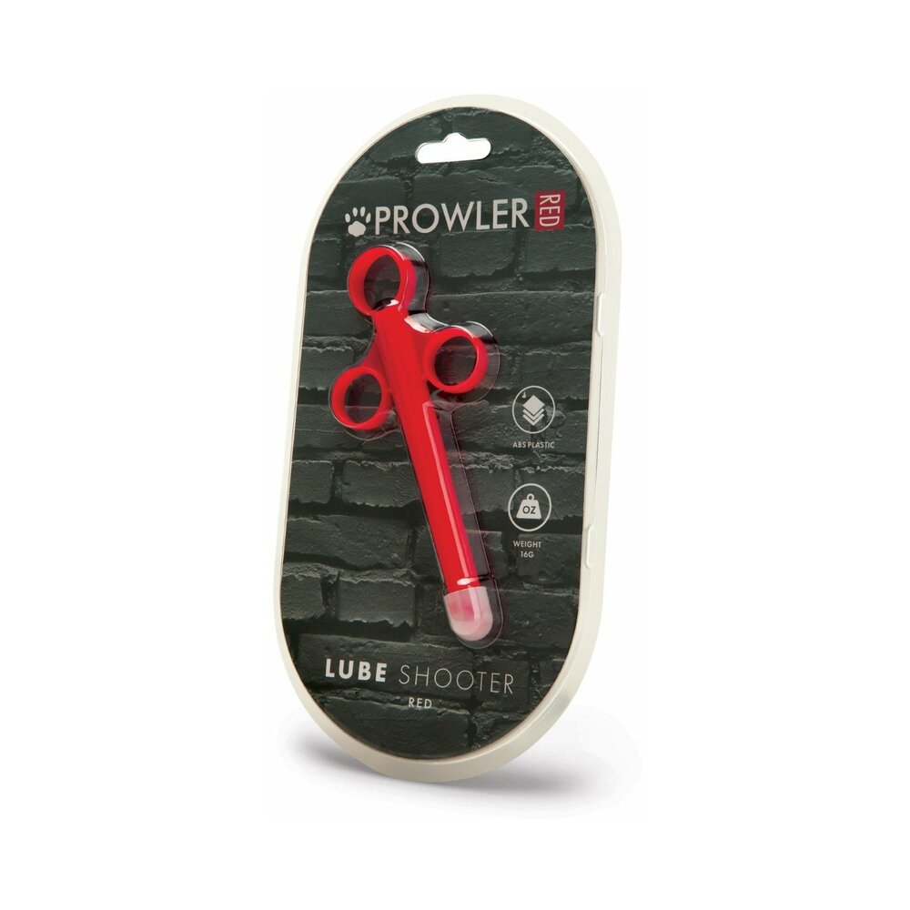 Prowler RED Lube Shooter Red displayed in packaging against a textured black background.