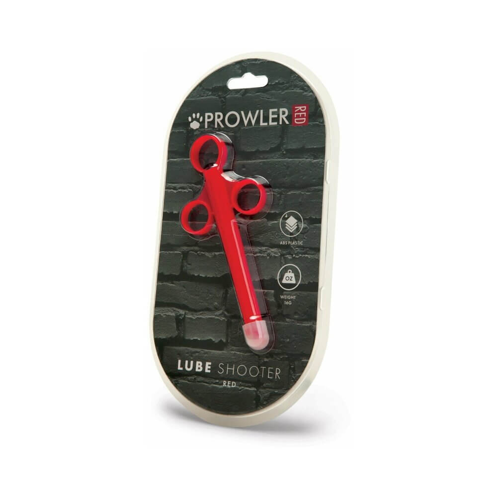Prowler RED Lube Shooter Red displayed in packaging against a textured black background.