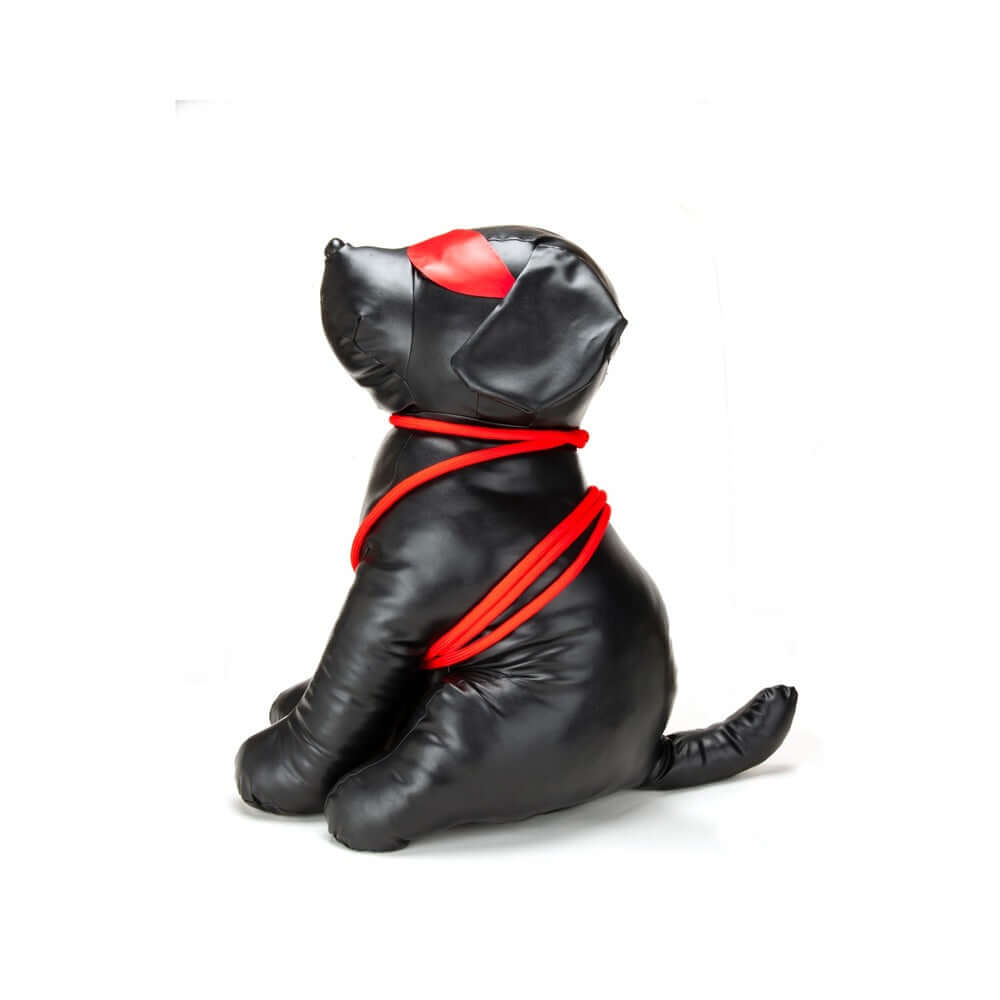Prowler RED Roped Up Rover L harnessed pet figurine in high-quality faux leather with striking red details.