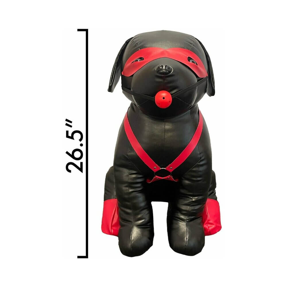 Prowler RED Booted Up Bandit L oversized novelty puppy standing 26.5 inches tall for fetish-inspired decor.