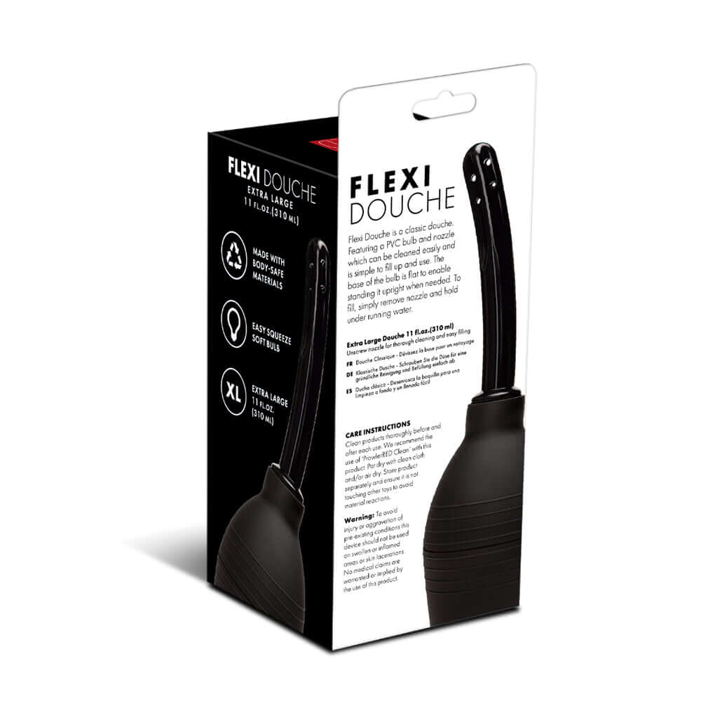 Prowler RED Flexi Douche Black packaging showing flexible douche design and instructions for use.