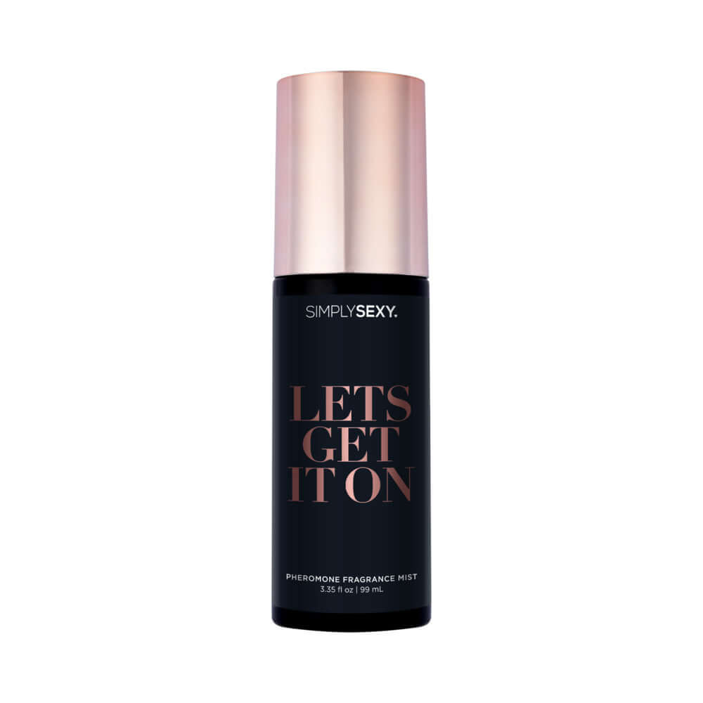 Simply Sexy Pheromone Body Mist Lets Get It On 3.35 Oz bottle with sleek design and floral fragrance.