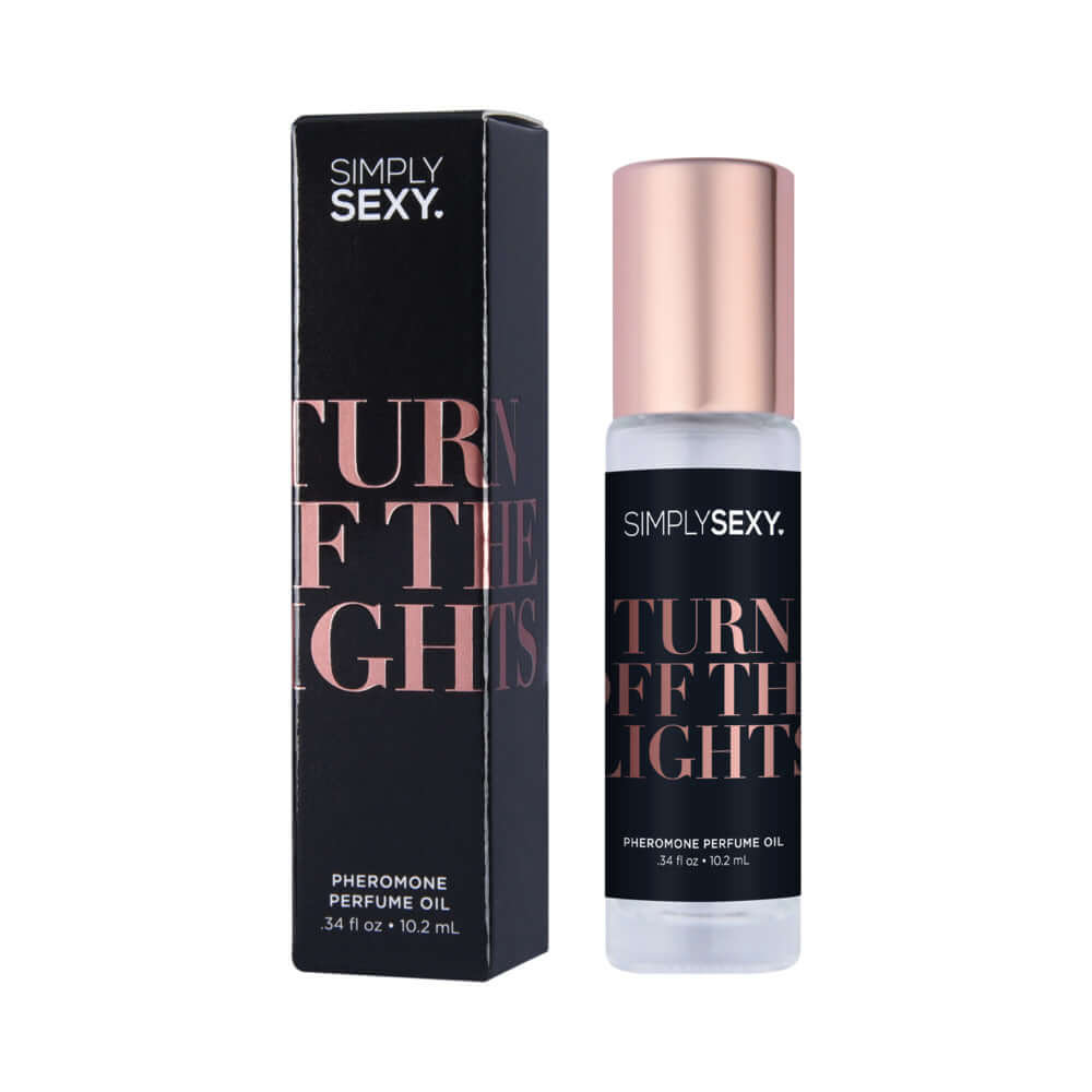 Simply Sexy Pheromone Perfume Oil Roll-On Turn Off The Lights 0.34 Oz packaging and bottle displayed.