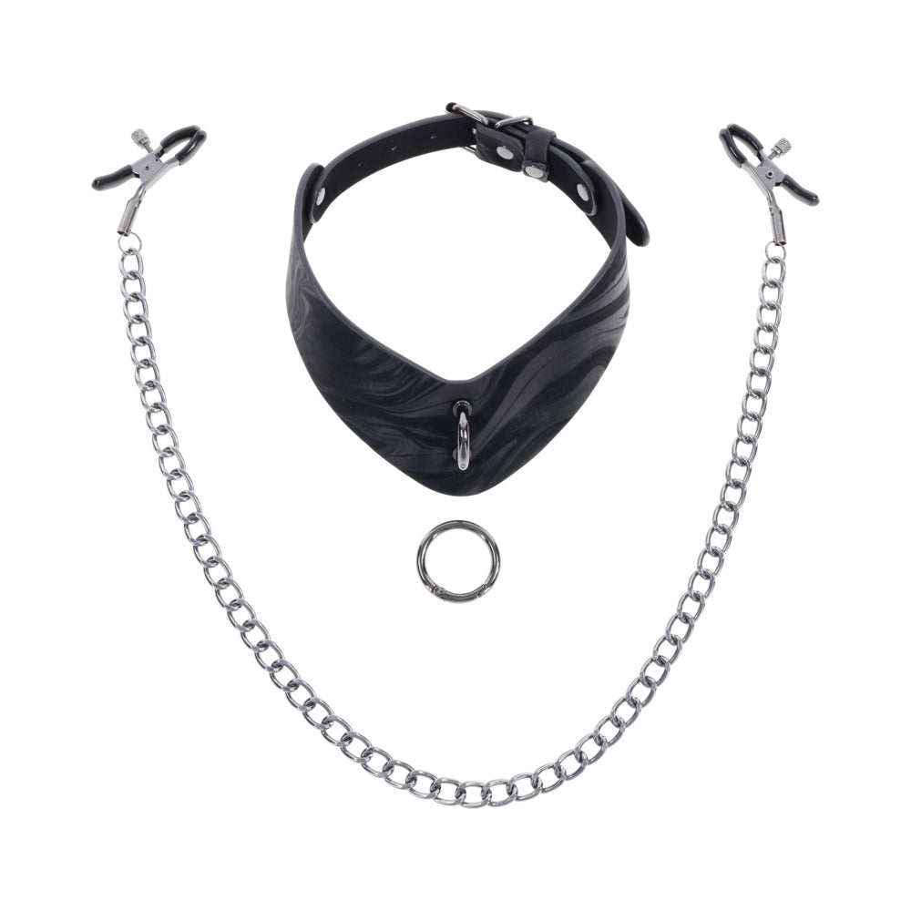 Sportsheets Velvet Noir Collar & Removable Clamps