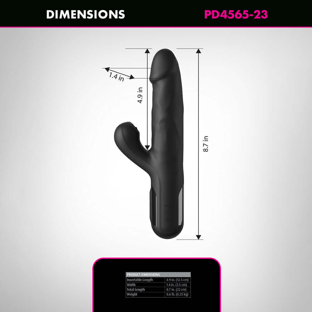 Dimensions of the Fetish Fantasy Series Sonix Silicone Thruster measuring 4.9 inches by 8.7 inches.
