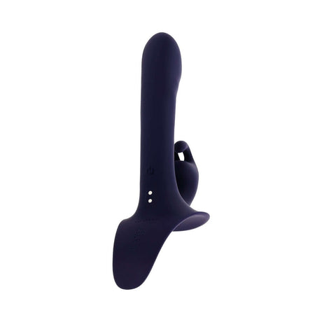 Evolved Giving Vibes Strap On Purple featuring a chisel-tip shaft and bunny-eared stimulator for ultimate pleasure.