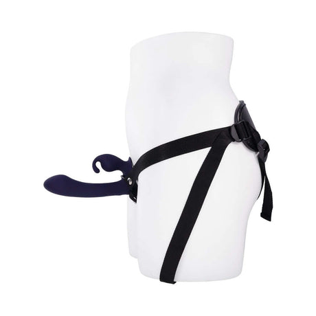 Evolved Giving Vibes Strap On Purple displayed on a mannequin, showcasing its unique design and adjustable straps.