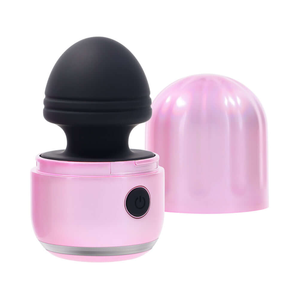 Evolved Vacation Vibes Vibrating Massager Pink Black in pink and black, compact design with textured canister lid for travel and discretion.