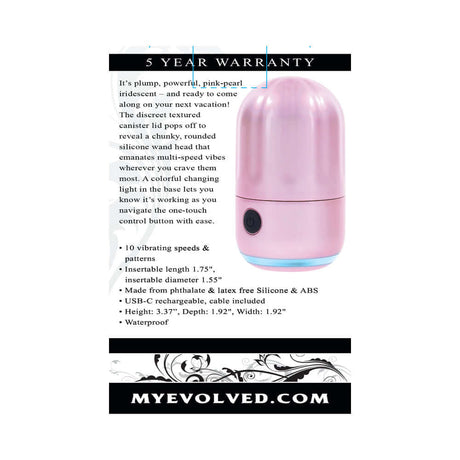 Evolved Vacation Vibes Vibrating Massager Pink Black product details including features and specifications.