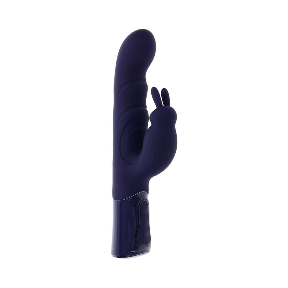 Evolved Big Deal Rabbit Vibrator Purple side view showcasing its girthy design and dual motors for enhanced pleasure.