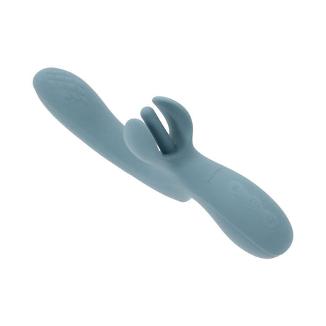 Evolved Take Your Flick Massager Blue showcasing its flexible design and dual stimulation features.