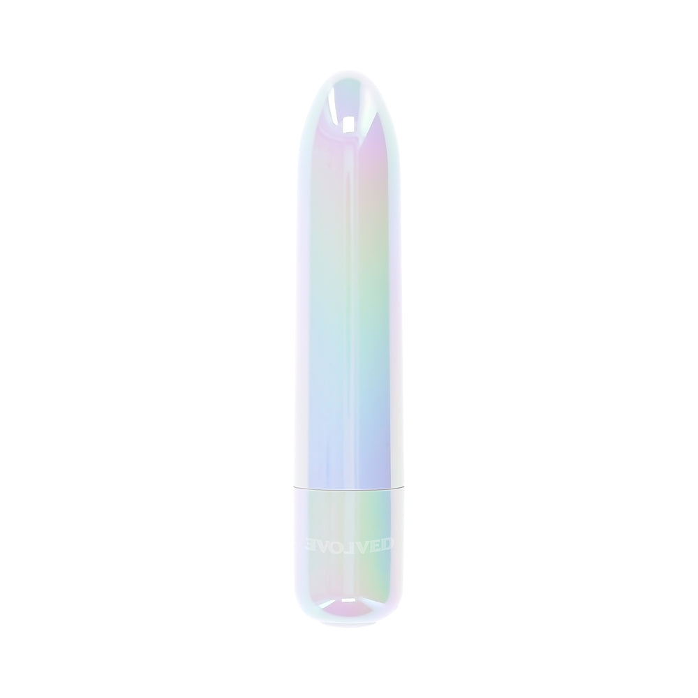 Evolved Easy Does It Vibrator Iridescent, a sleek, lip-shaped bullet vibrator with a pearly finish.