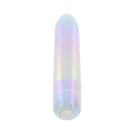 Evolved Easy Does It Vibrator Iridescent in a pearly iridescent finish and sleek lipstick shape.